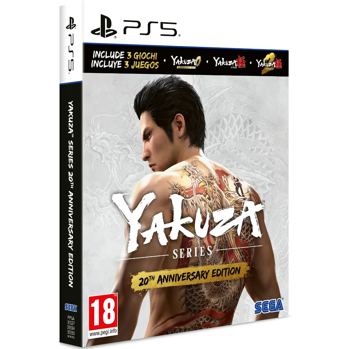 Copertina Yakuza Series 20th Anniversary Edition PS5 con Kazuma Kiryu e logo ufficiale