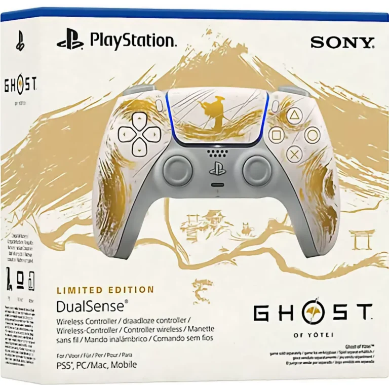 DualSense Ghost of Yōtei Gold Limited Edition - vista frontale con design oro