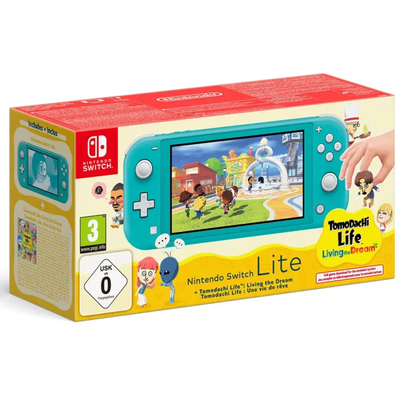 Nintendo Switch Lite turchese + Tomodachi Life: Una vita da sogno – confezione