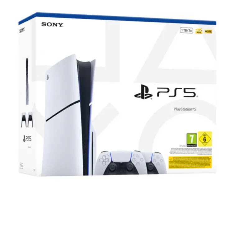 PlayStation 5 Slim 1TB con due controller DualSense White - packshot ufficiale bundle